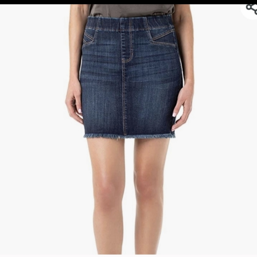 Liverpool raw hem stretch denim skirt